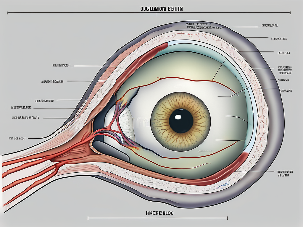 The human eye with the inferior division of the oculomotor nerve highlighted