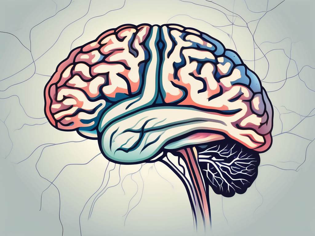 The human brain highlighting the oculomotor nerve with preganglionic axons extending from it