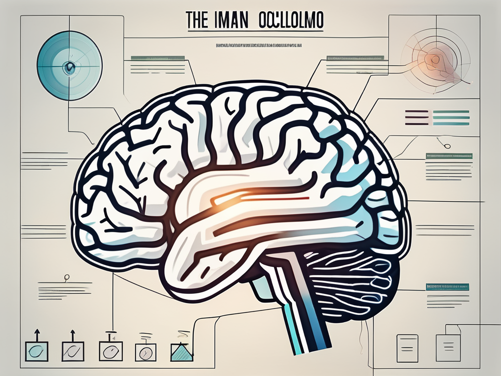 The human brain highlighting the oculomotor nerve pathway